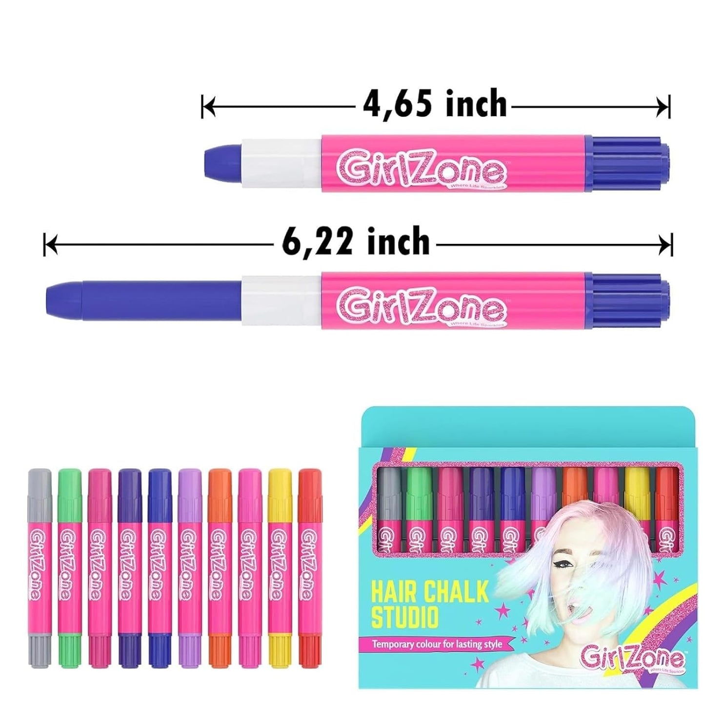 Hair Chalk Set for Kids - 10-Piece Temporary Color Kit | Easy Apply & Remove, Vibrant for Dress Up Parties