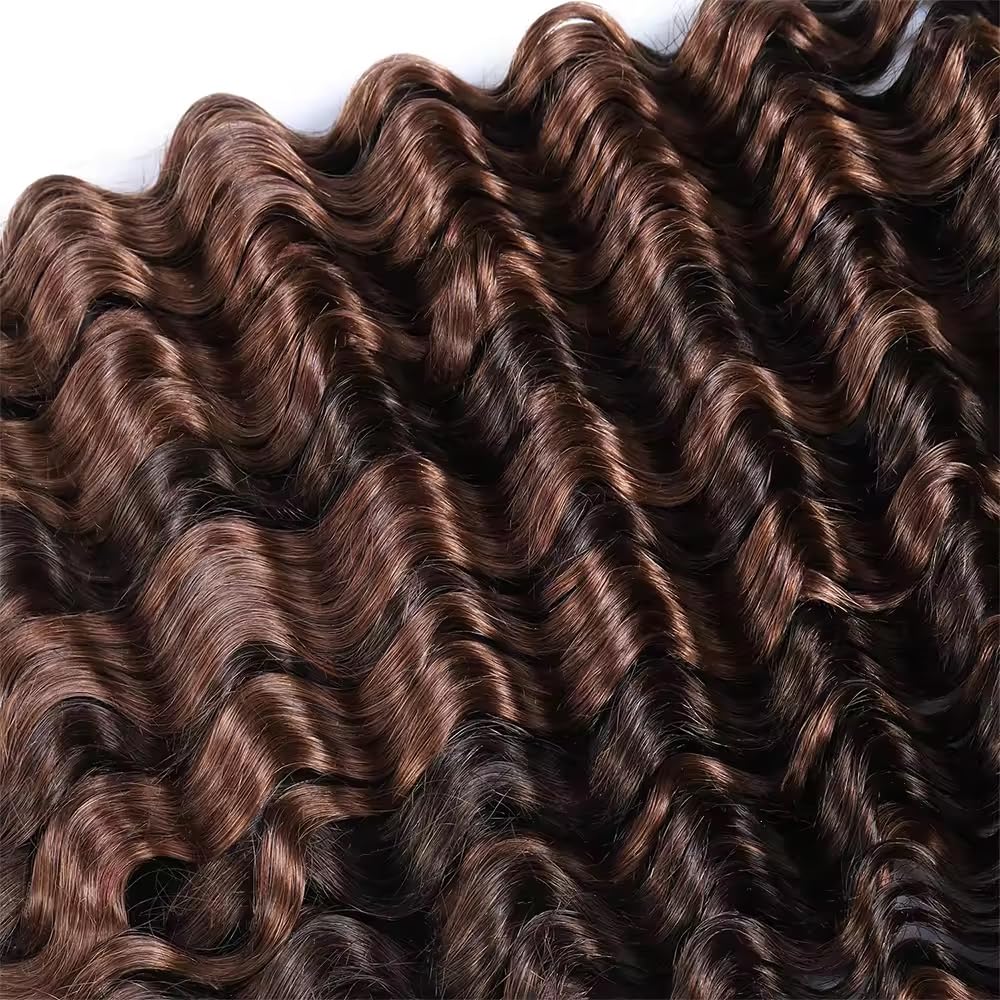32 32 32 Inch P430 Highlight Brown Human Braiding Hair for Boho Braids 3 Bundles 150g 2 Tone #30 and #4 Brown Deep Wave Braiding Hair for Bohemian Knotless Braids Bundles