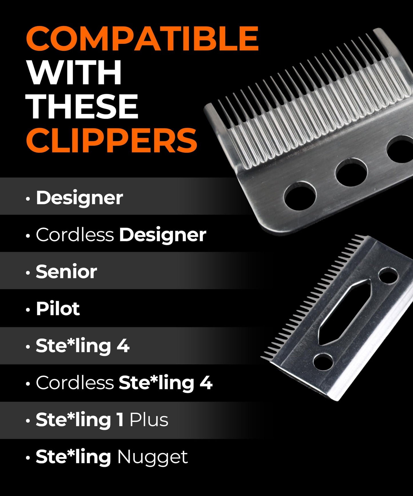 Professional 3-Hole Adjustable Clipper Blade Replacement Compatible with Wahl Designer, Senior, Cordless Designer, Pilot & Sterling Clippers, 1–3 mm Fade Blade (2 Pack)