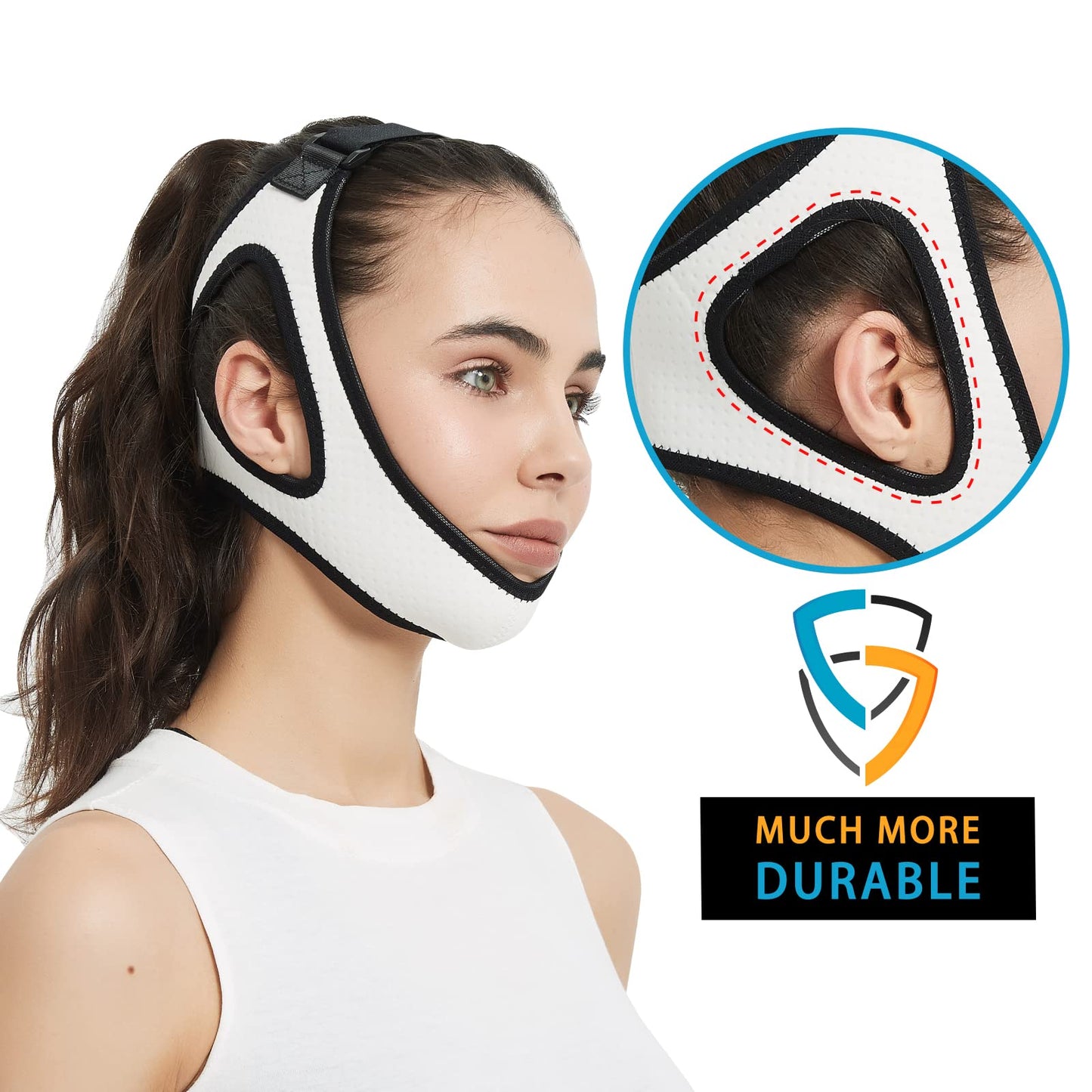 Double Adjustable Chin Strap for CPAP Users, Comfortable Chin Strap for Snoring - Keep Mouth Closed While Sleeping for Men and Women (Black)