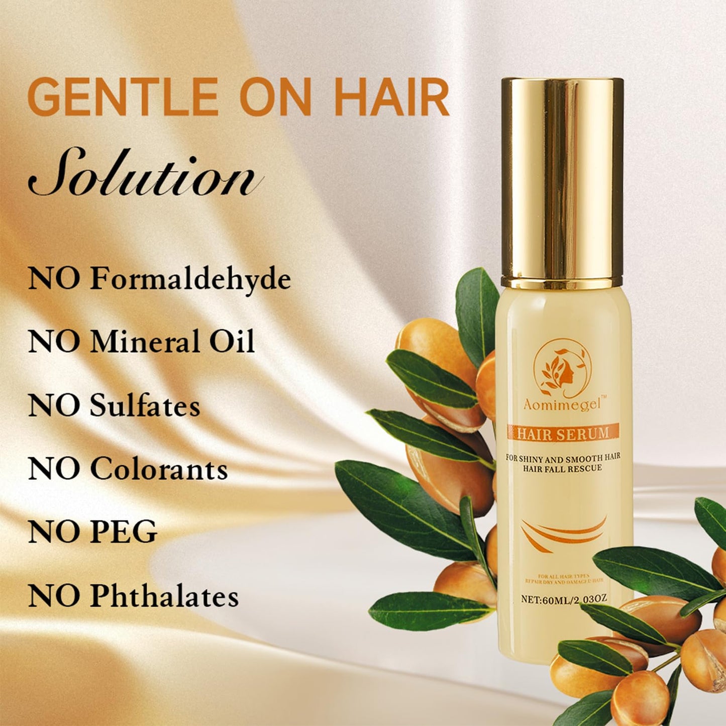 Aomimegel Argan Hair Oil Hair Serum Cold Pressed Weightless Argan Oil Hair Treatment for Dry Damaged Hair 2 floz