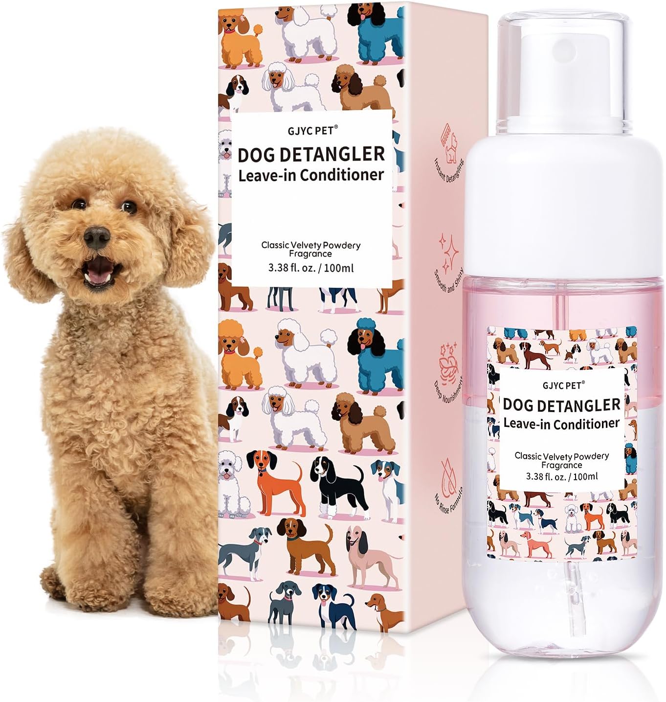 Dog Detangler & Dematting Spray - Leave-In Conditioner with Coconut Oil & Jojoba Oil | 3.38 fl. oz for Tangle-Free Grooming