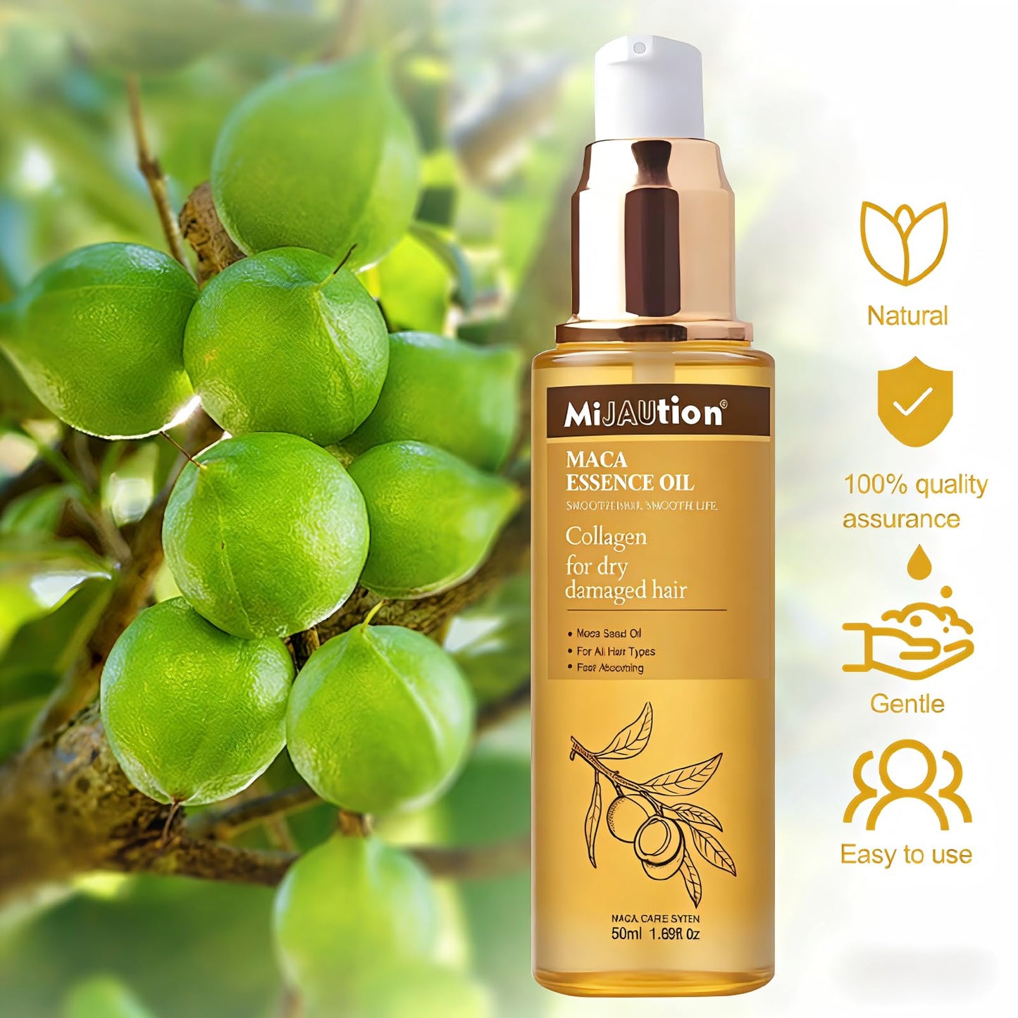 Mijaution Argan Oil Hair Oil for Frizzy & Damaged Hair, Lightweight Repair with Collagen, Smoothing Hair Oil for Curly or Dry Hair, 1.69Fl.oz