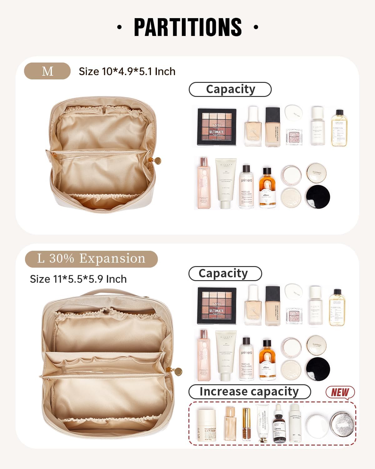 Travel Makeup Bag - Large Capacity Waterproof PU Leather Cosmetic Organizer for Skincare & Brushes | Portable Toiletry Bag
