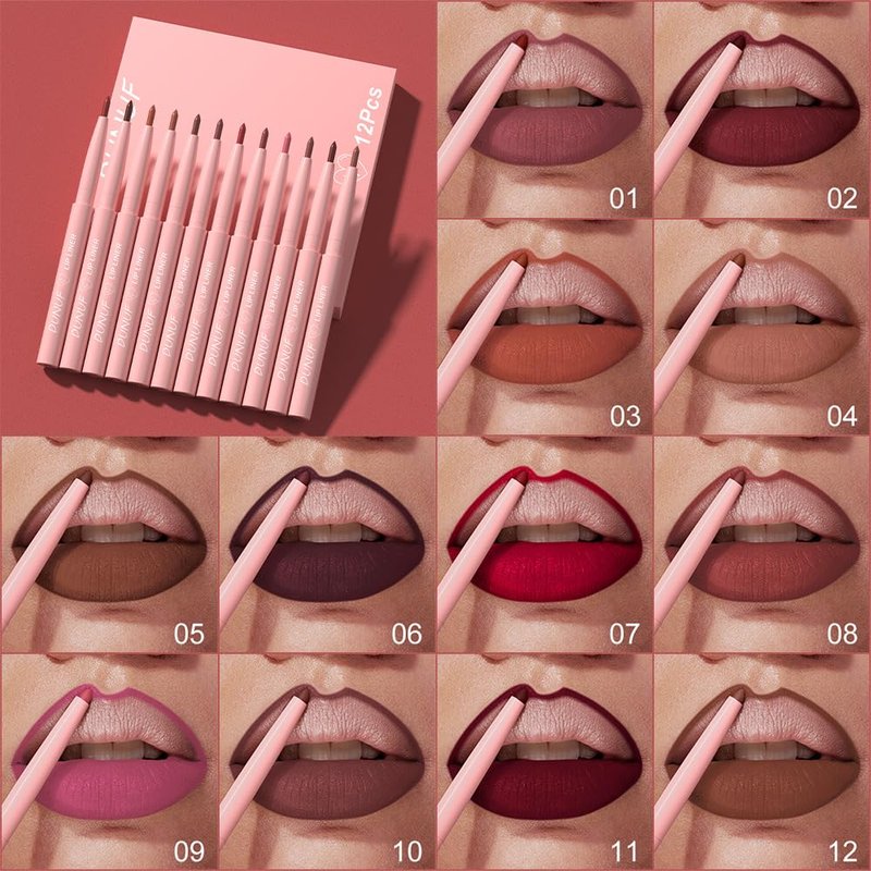 Matte Lip Liner Set - 12 Long-Lasting Creamy Crayon Pencils | Rich Color & Smooth Application for Women