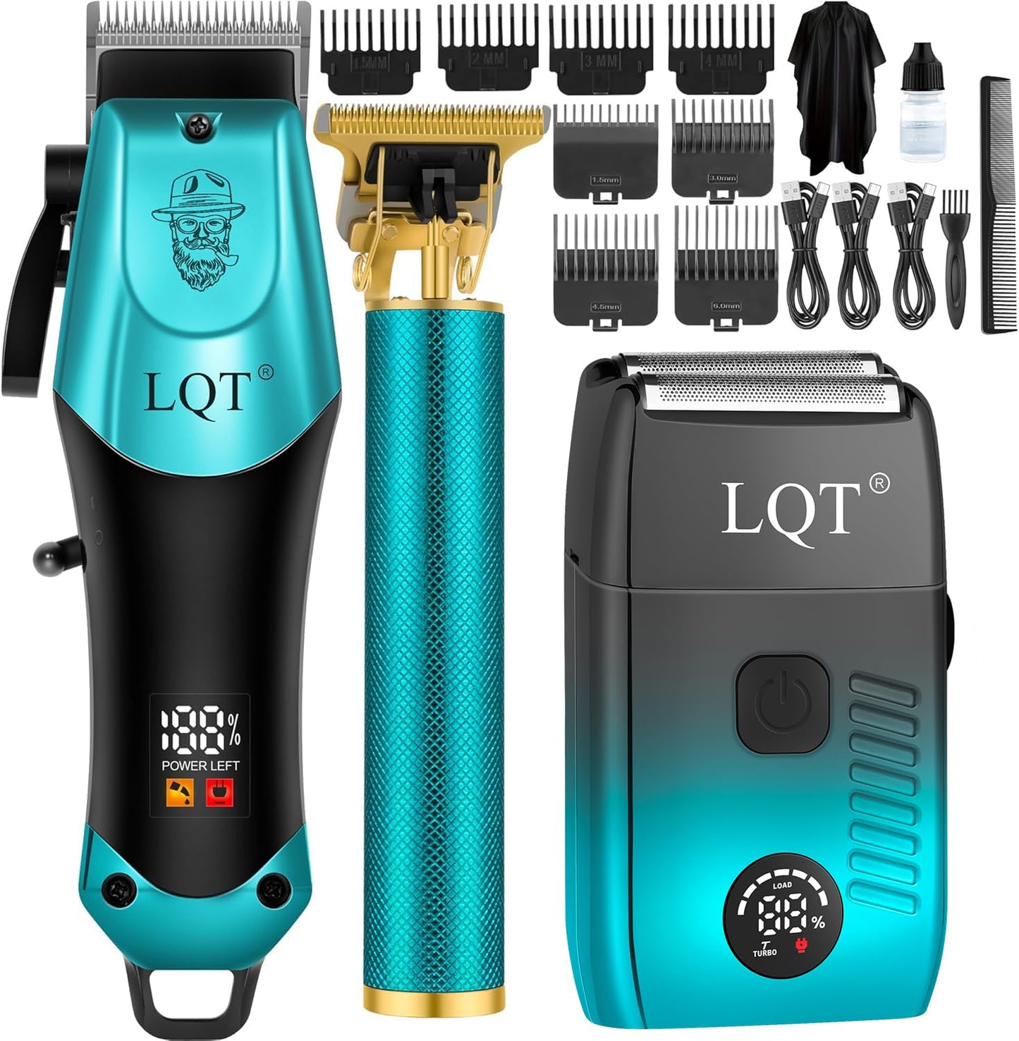 LQT Hair Clippers for Men Professional, Beard Trimmer Kits & Sets, Electric Shavers, Hair Clippers & Trimmer Ceramic T-Blade, for Barber, Gifts for Men (Blue)