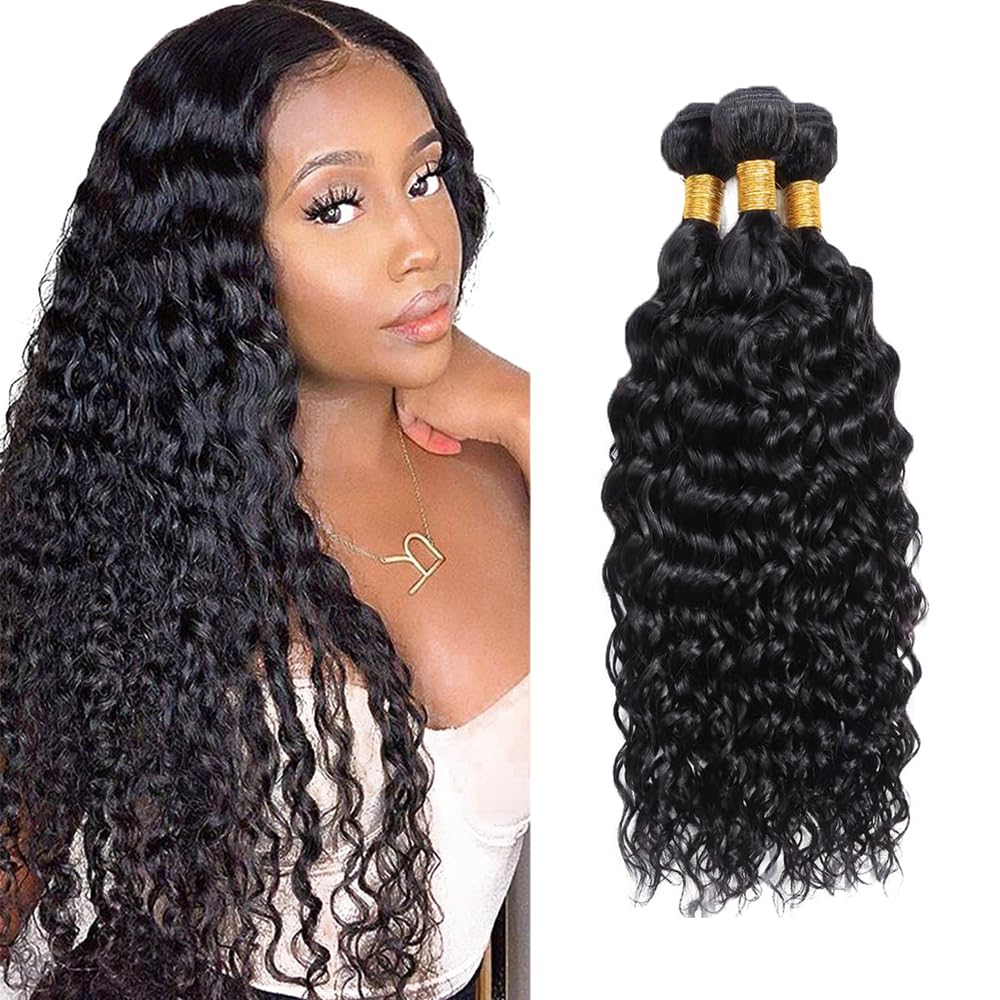 Human Hair Bundles Human Hair Water Wave Bundles Wet and Wavy Bundle 20 22 24 inch Double Weft #1B Color 150g