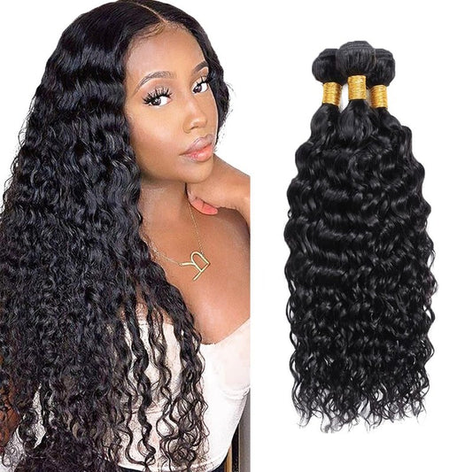 Human Hair Bundles Human Hair Water Wave Bundles Wet and Wavy Bundle 20 22 24 inch Double Weft #1B Color 150g