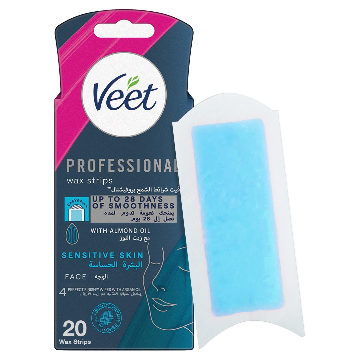 Veet Face Cold Wax Strips for Normal Skin, Pack of 20