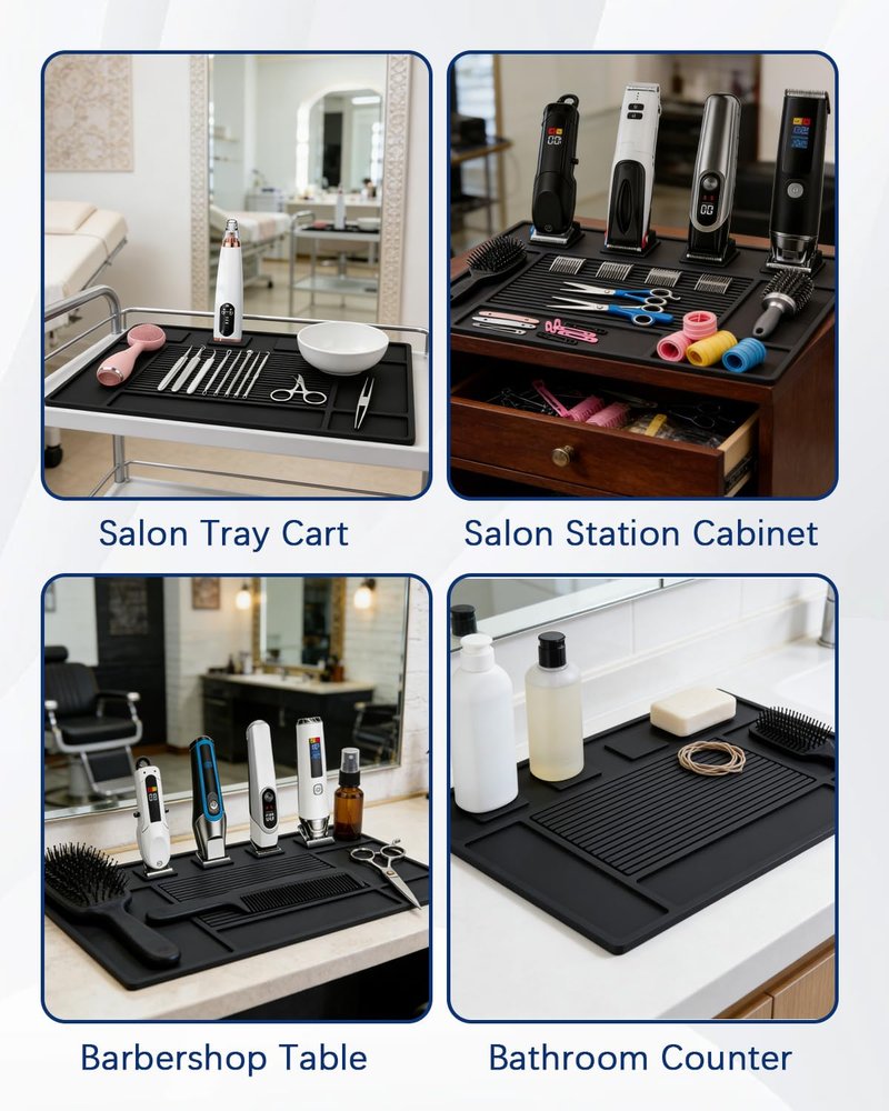 Lady Up Magnetic Barber Mat, 4 Strong Magnets Holder for Clippers, Anti-Slip Silicone Barber Station Mat for Barbershop Accessories, Heavy Duty Barber Mats for Clippers with Tools Slots