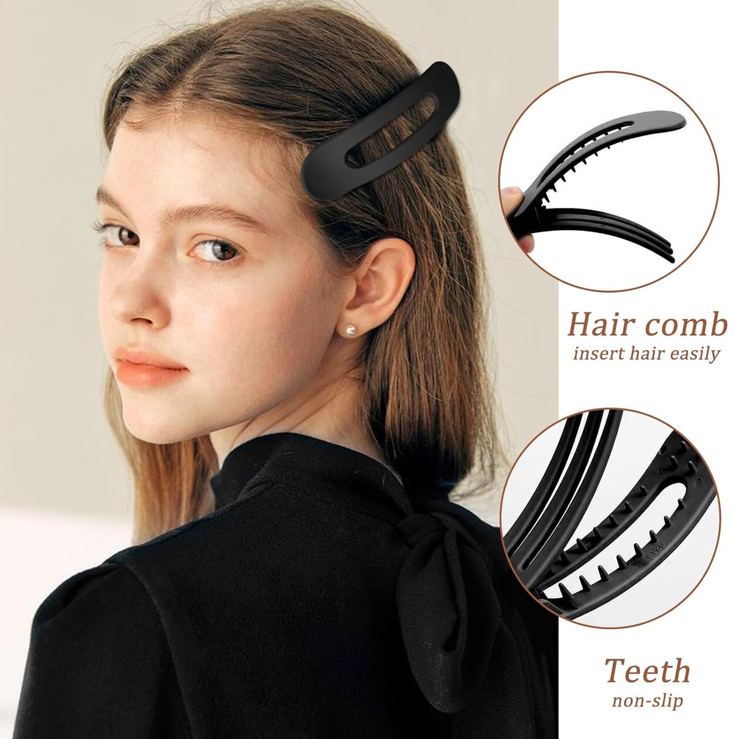 Flat Hair Clips - 6Pcs Medium Matte Duck Bill Barrettes for Strong Hold | Perfect for Women & Girls