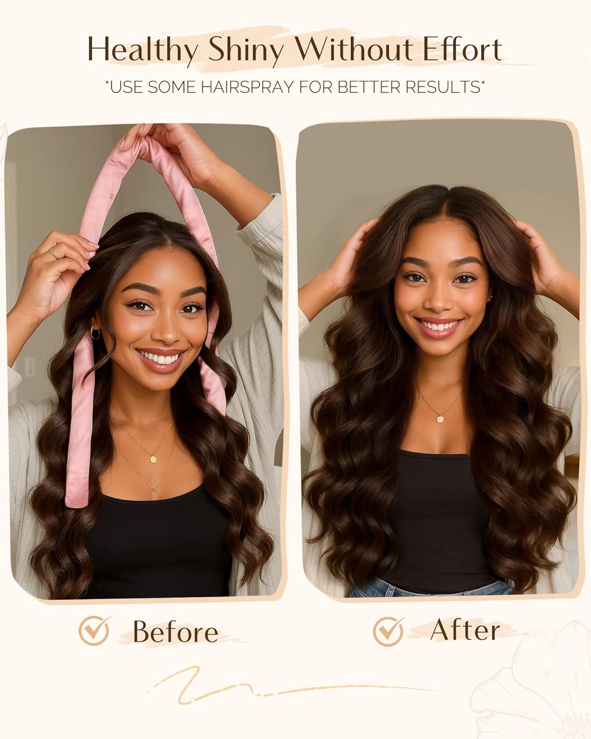 Super Soft Satin Heatless Curler Set - Overnight No Heat Curling Rods with Satin Scrunchies & Clip