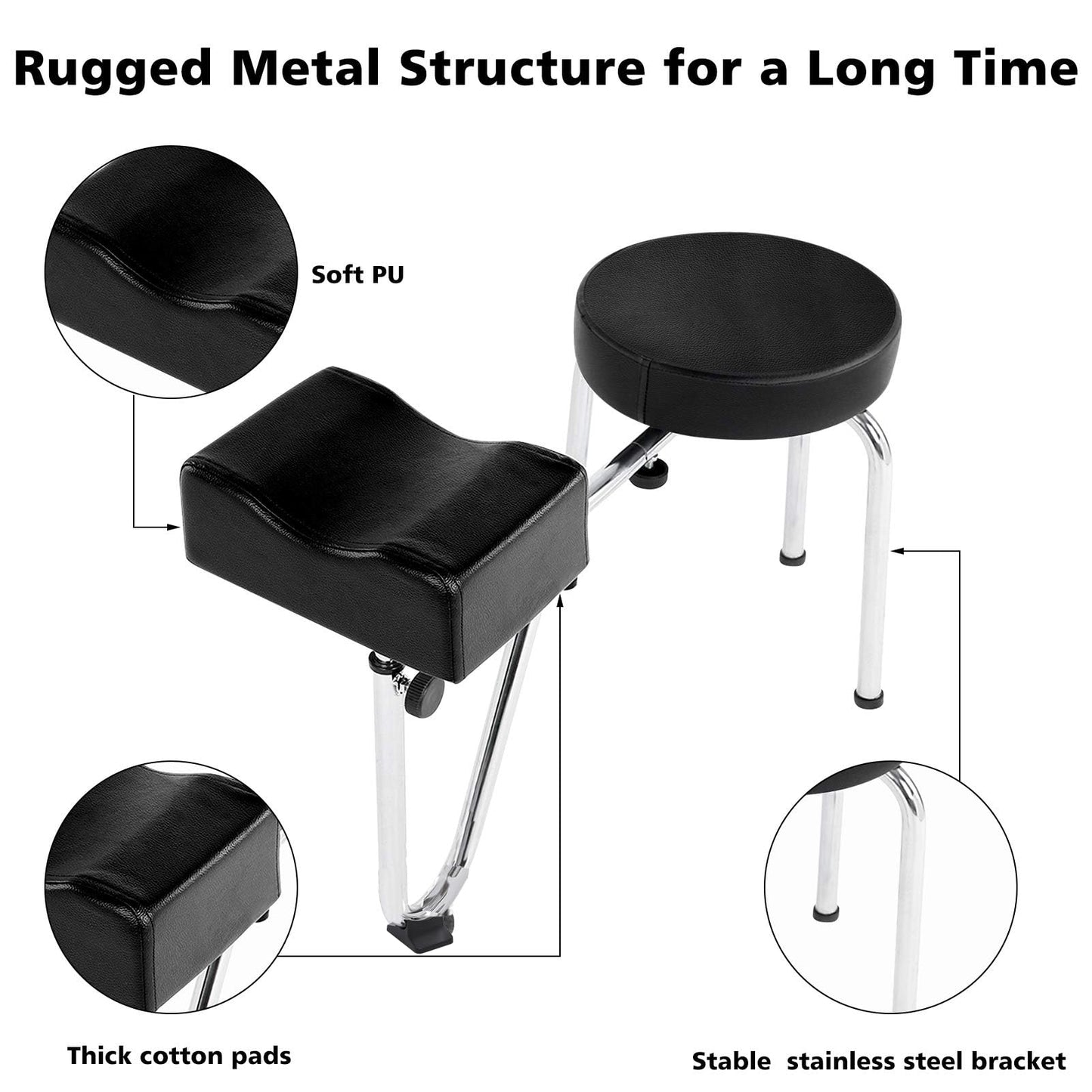 Dsmsseym Portable Pedicure Foot Rest Stool, Adjustable Height, Black, for Spa, Beauty Salon, Studio