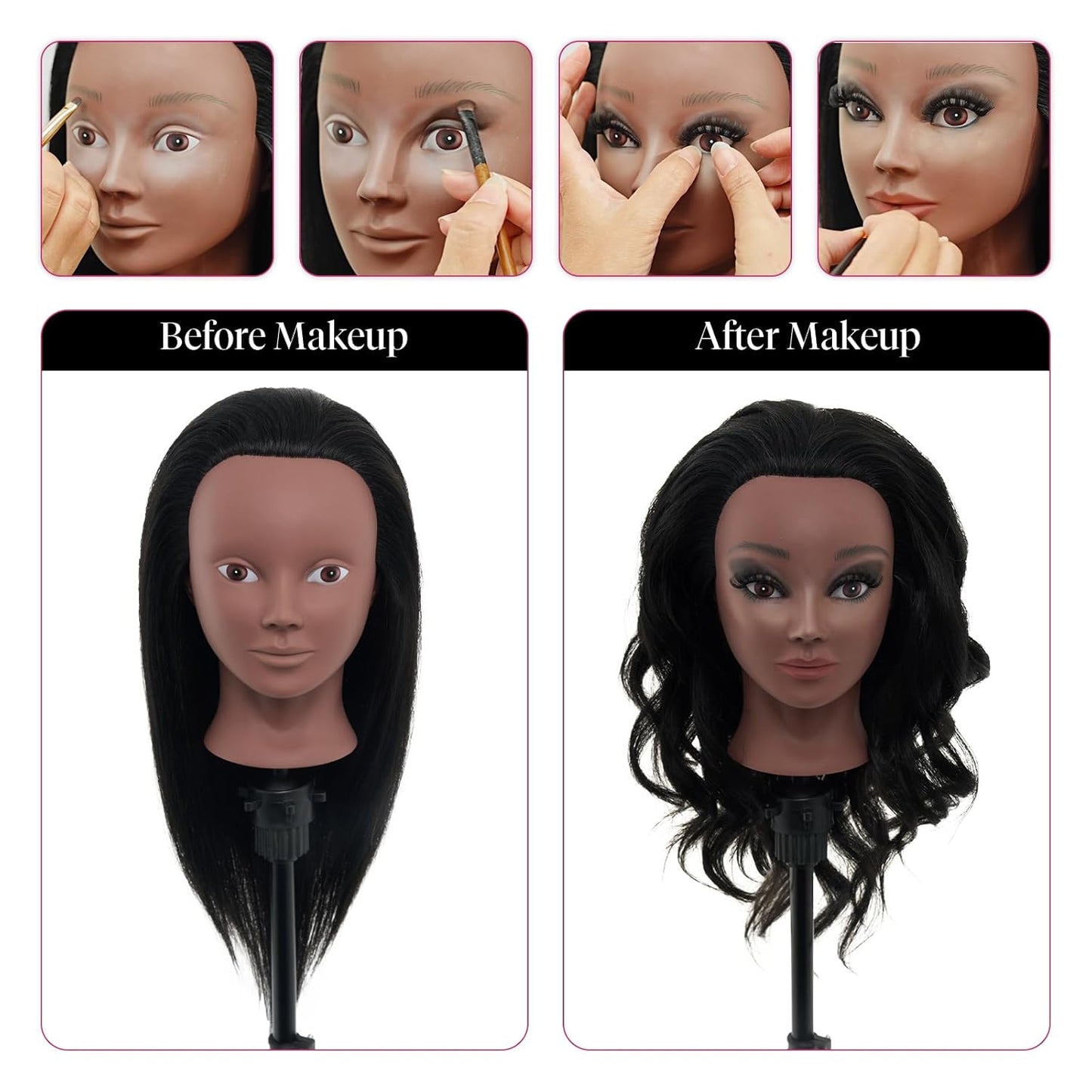 18” Human Hair Mannequin Head - Realistic Cosmetology Practice Doll for Hair Styling & Braiding | Includes Stand