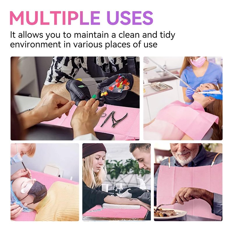 Disposable Nail Mats - 50 Pcs 3-Ply Absorbent Table Pads for Manicure & Pedicure | 18” x 13” Pink Protection