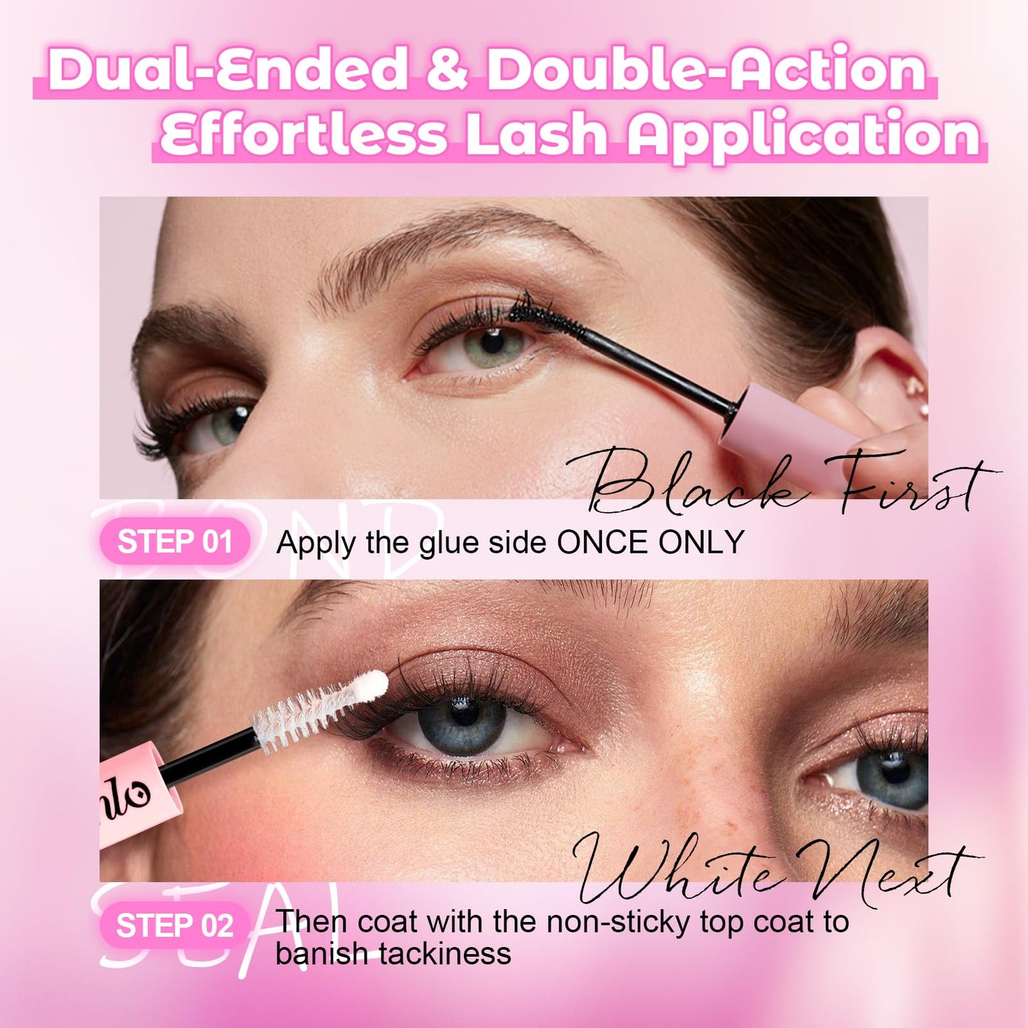 Azenlo 2-Pack Cluster Lash Bond and Seal Glue - Dual-Ended Waterproof Latex-Free Lash Adhesive for Lash Extensions, Strong Hold All-Day Wear & Effortless Application for DIY Lash Clusters