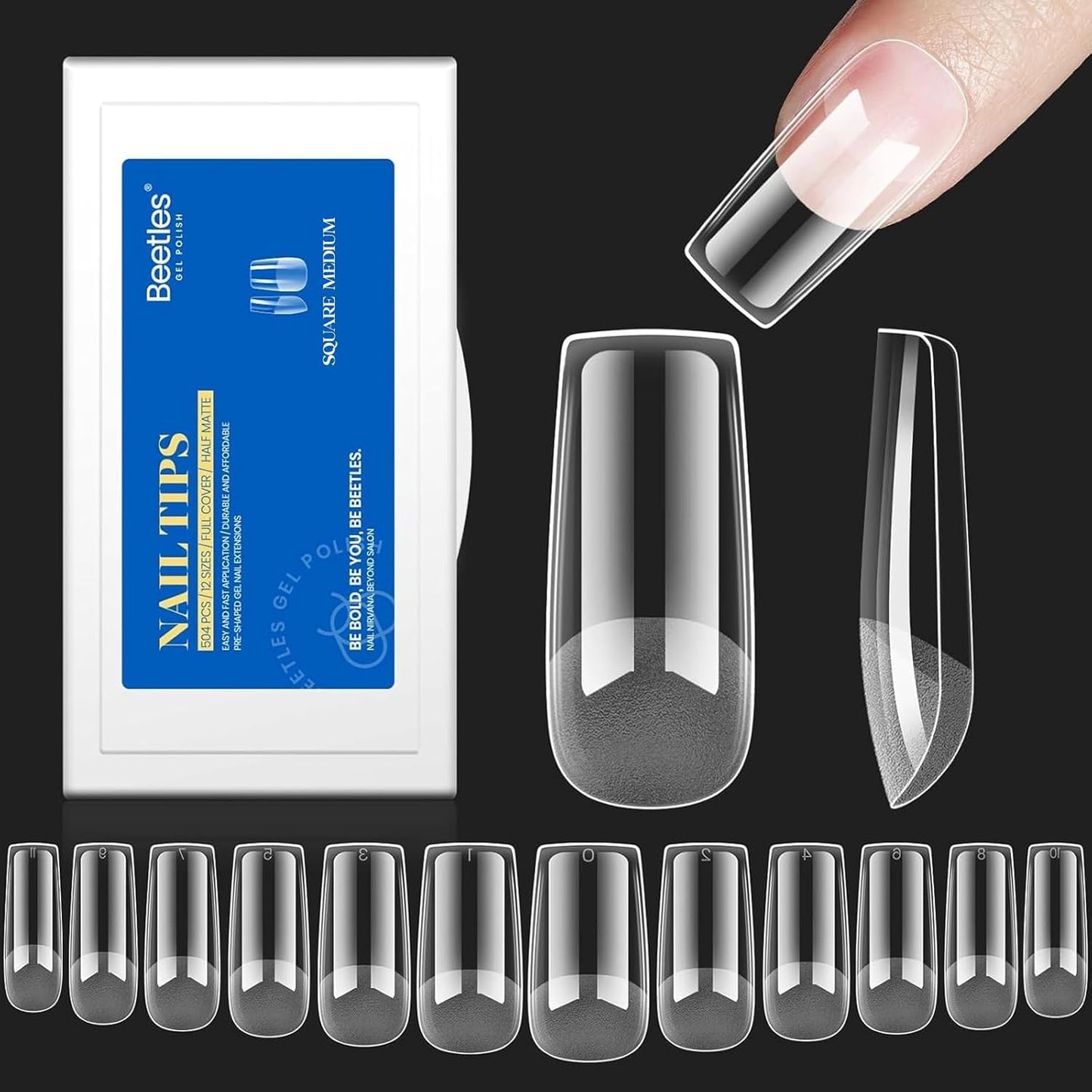 Beetles Gel Nail Tips - Easy Nail Extensions with 12 Sizes | Short Almond Half Matte Full Cover 504Pcs