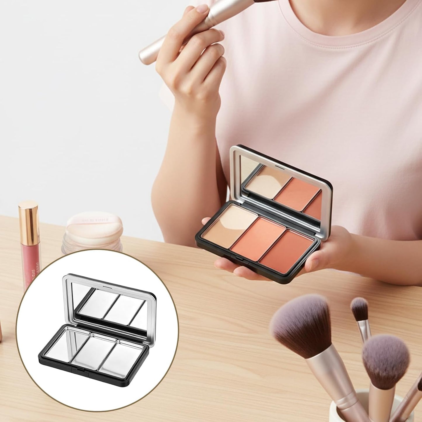 Empty Magnetic Eyeshadow Palette - Refillable Makeup Organizer with Mirror | 3 Compartments for DIY Eyeshadow, Blush, Lipstick