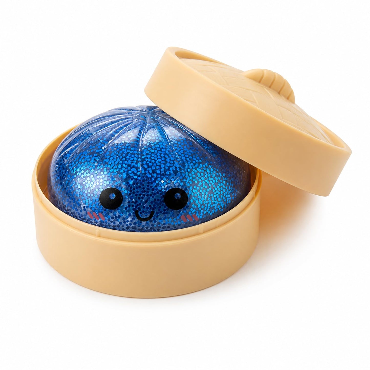 Crossunx Glitter Blue Dumpling Squishies Stress Balls, Colorful Squishies Dumpling Fidget Sensory Toy with Food Steamer, Squeeze Dough Ball for Stress Relief, Stretchy Desk Toys Gift