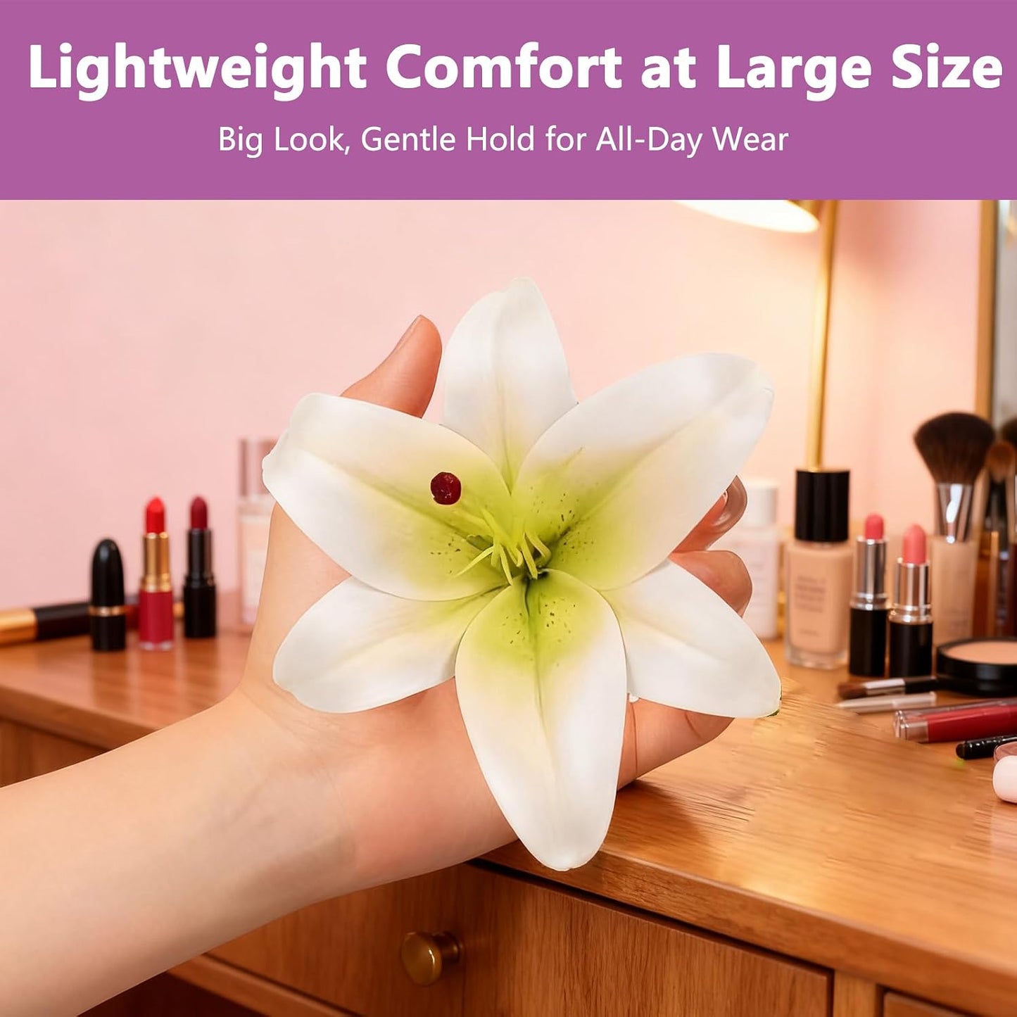 Tropical Pink & White Hair Flower Lily Clip Set - 2 Pcs Faux Hawaiian Accessories for Weddings & Beach Parties