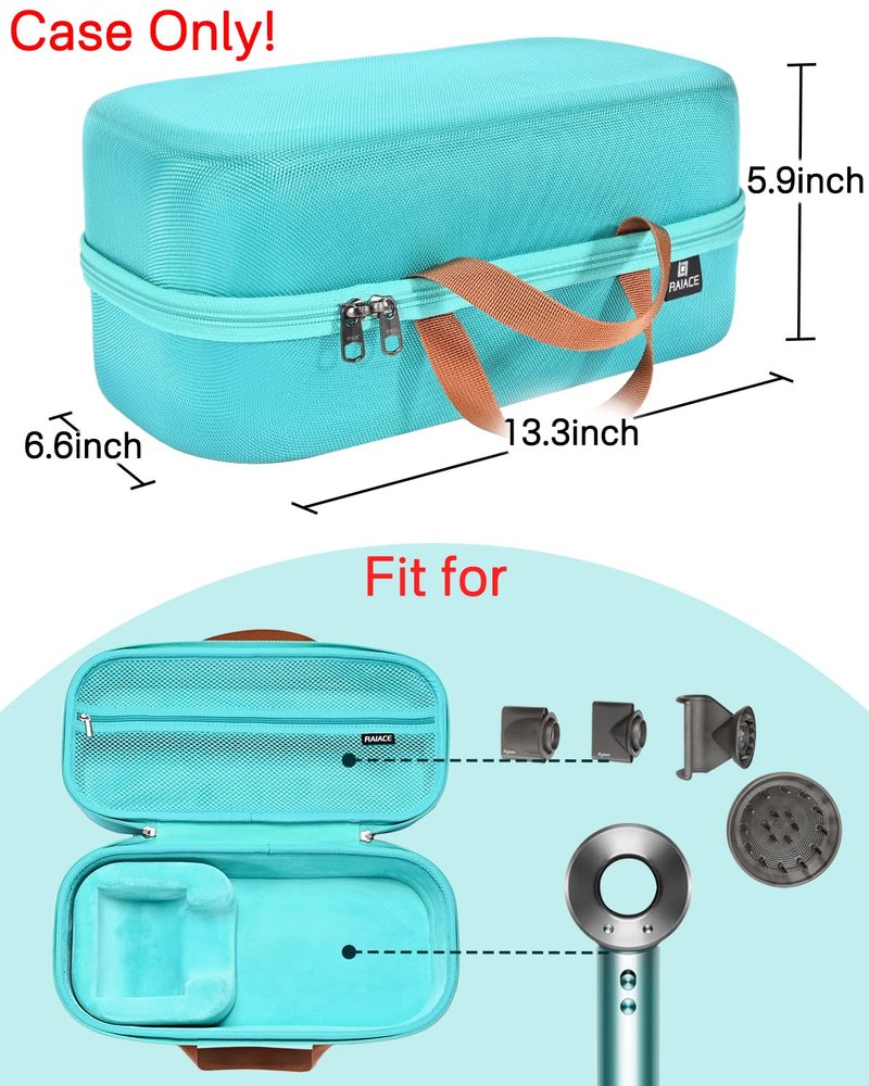 RAIACE Hard Storage Case Compatible with dyson Hair Dryer, Travel Carrying Bag. (for sale is case only). - Green