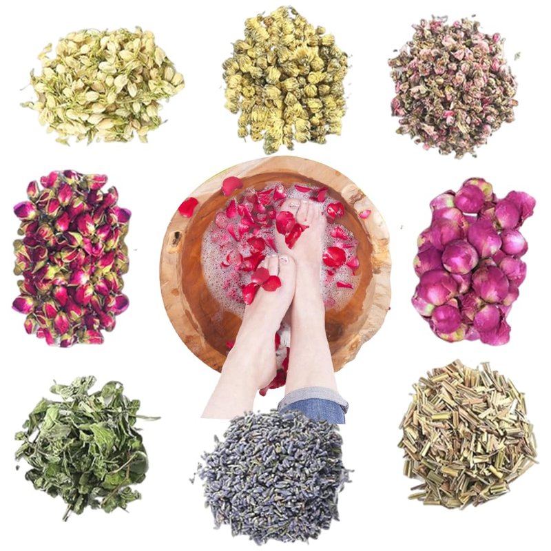 Dried Flower Pedicure Foot Soak Kit - 8 Bags of Rose, Lavender, Jasmine & More | Relaxing Spa Experience