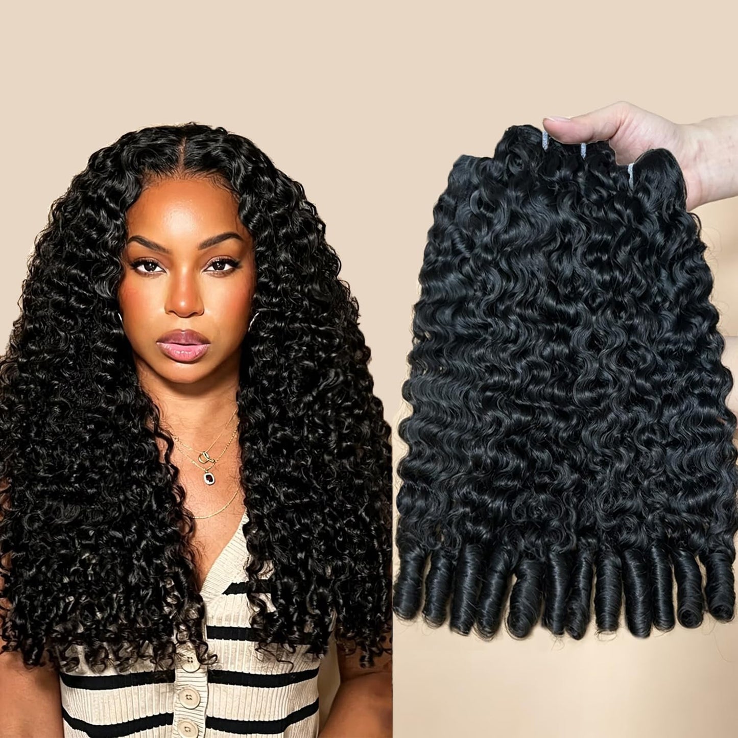 Burmese Curly Hair Bundles - 3Pcs Water Wave 12A Virgin Hair | 18, 20, 22 Inch Natural Black