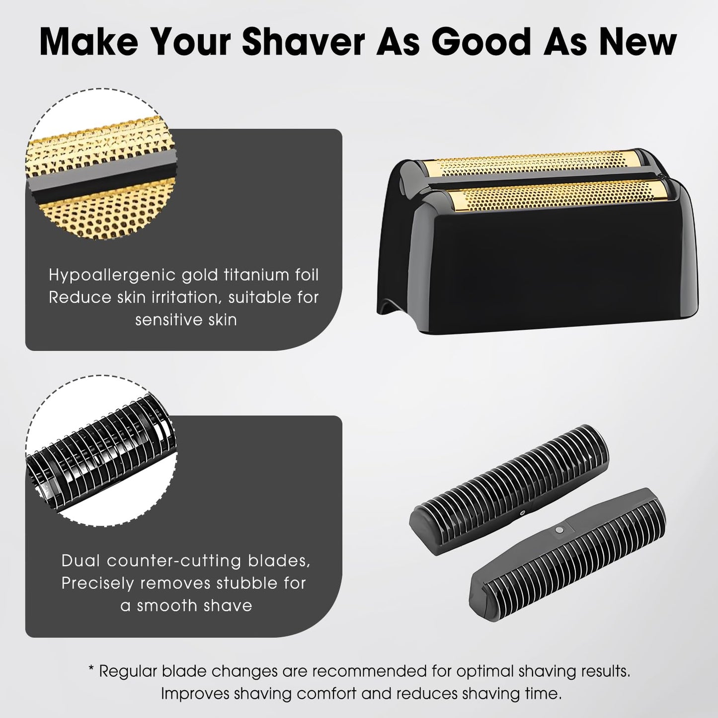 FXRF2G Shaver Replacement Head Compatible with BaByliss Pro FX3 Foil Shaver, Hypoallergenic Gold Foil, Black