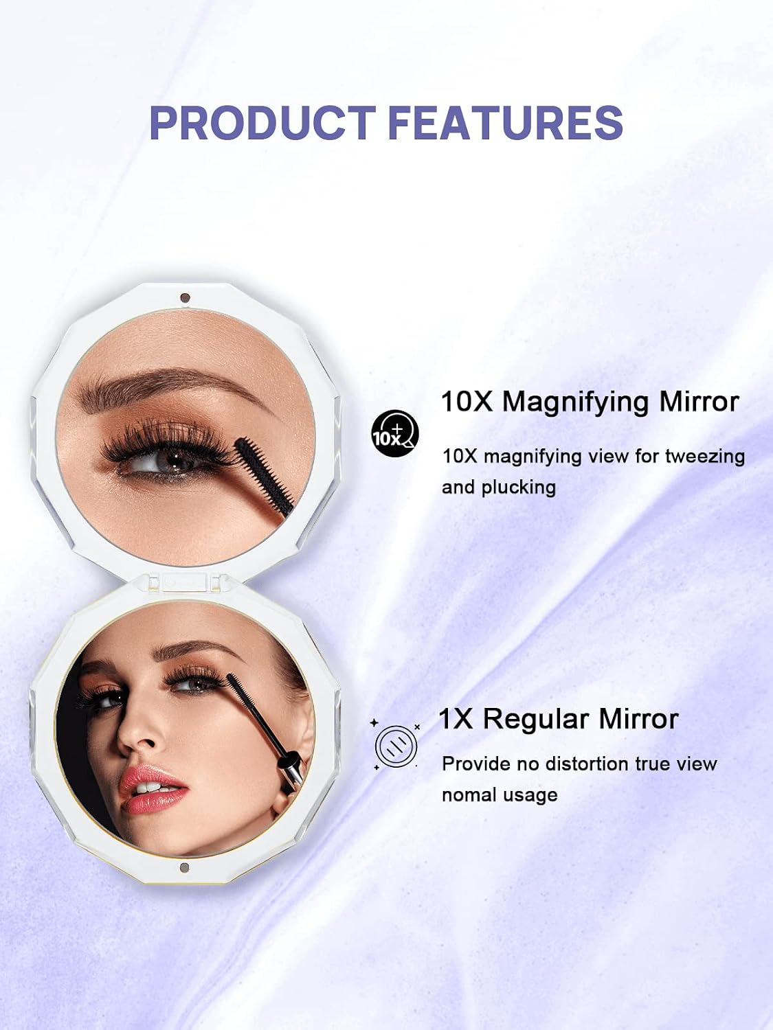 Compact Makeup Mirror with 1X/10X Magnification - Mini Folding Design for Purses | Color of the Year 2022 - Very Peri
