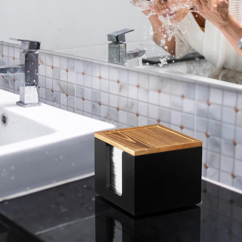 Disposable Face Towel Holder Box - Wooden Makeup Organizer for Vanity | Bathroom Storage Solution (Towels Not Included)