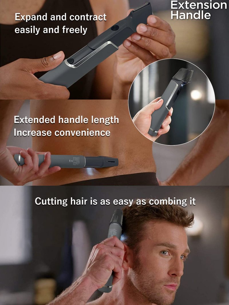 Mens Body Hair Trimmer Hair Cutting Tools Neck, Back, Facial, Beard Hair Trimmer As Seen on Tv Self Haircut Shavers for Men Long Handle Hair Cutting Comb