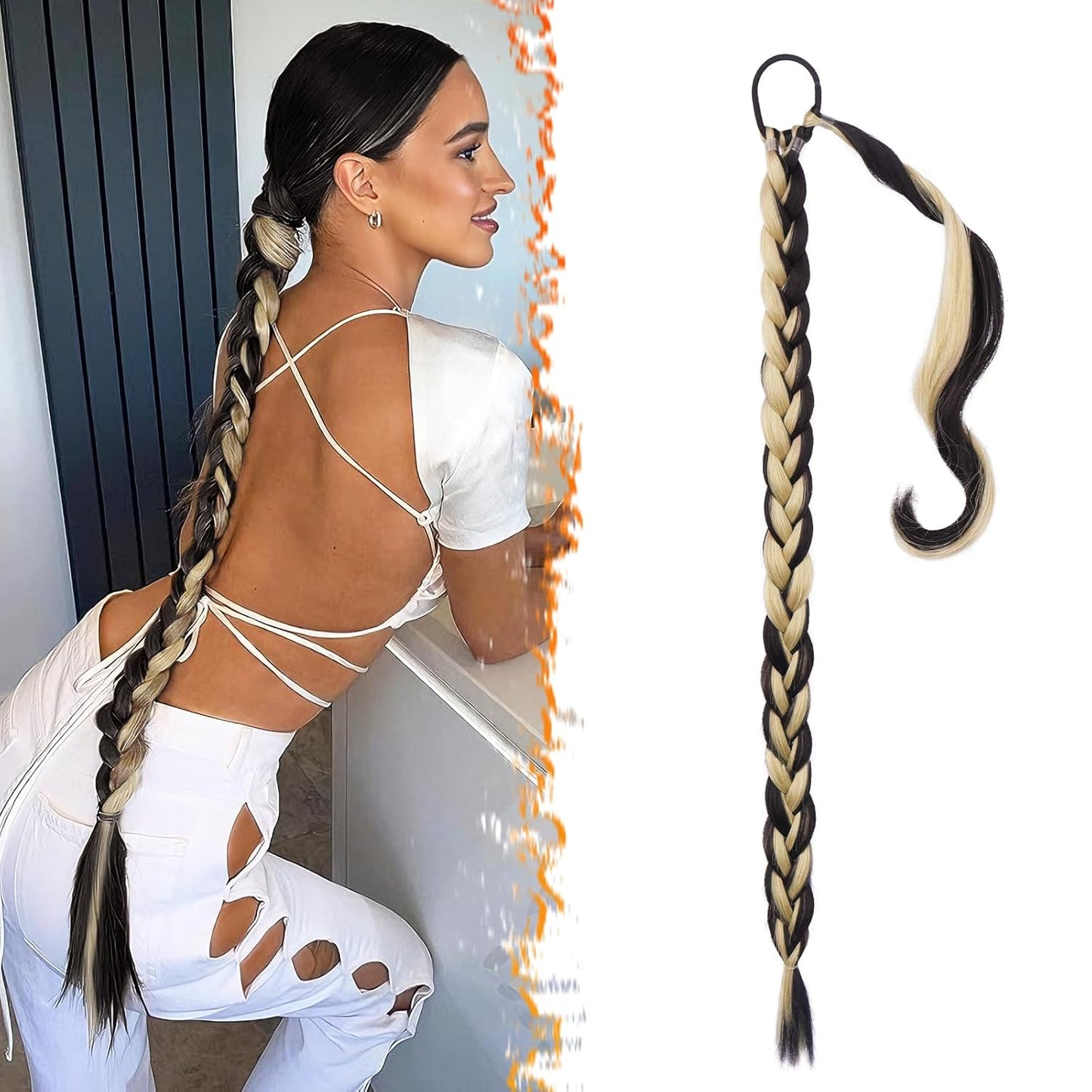 30 Inch Long Braided Ponytail Extension - Copper Red Wrap Around Hairpiece | Synthetic Hair for Women