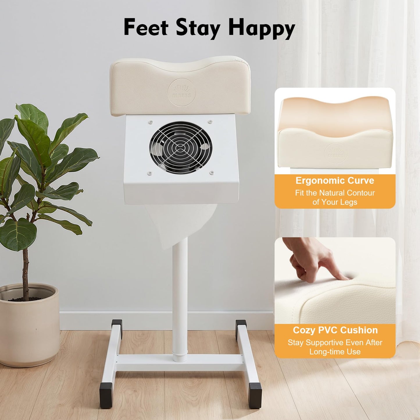 choayun Pedicure Foot Stool Stand, Height Adjustable Pedicure Manicure Footrest with Dust Extractor Fan & Bag, Non-Slip Pedicure Chair for Foot Massage Nail Beauty Salon Spa Tattoo (White)