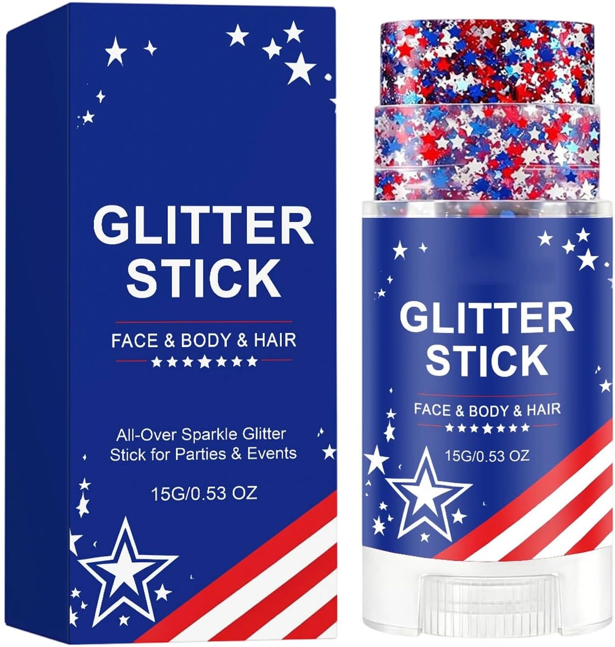 Red White Blue Hair Glitter Stick | Face & Body Paint for Fourth of July Makeup & Decorations
