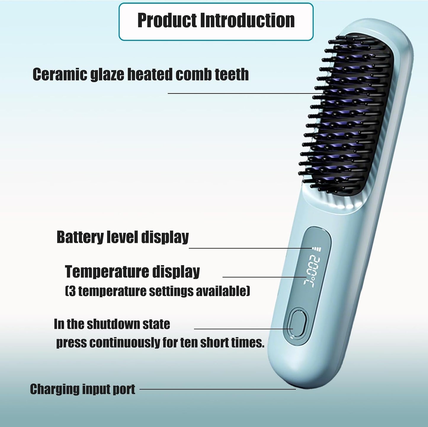 Go Brush Pro Mini Hair Straightener - Cordless Travel Brush with LCD Display | Fast Heating for Short Hair