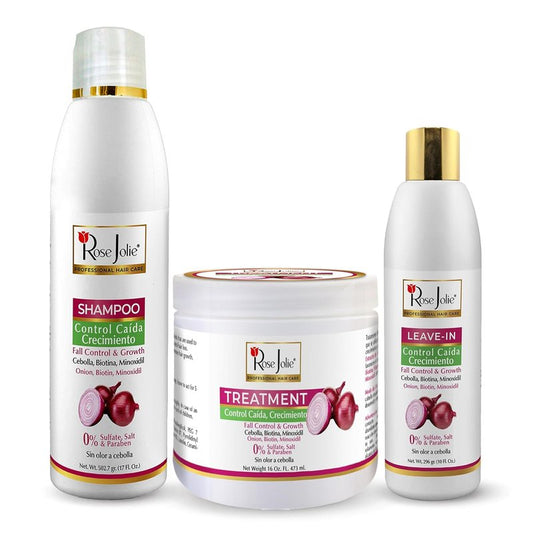 Onion & Biotin Hair Growth Bundle - Shampoo, Hair Mask & Leave-In Conditioner | Sulfate & Paraben Free, 3 Items