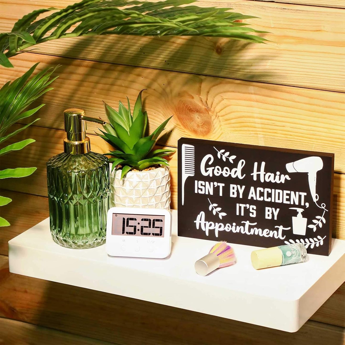 Hairdresser Wood Sign Decor - Good Hair Isn't by Accident | Appointment Plaque for Salon & Barbershop, 7.9" x 5.1" (Black)