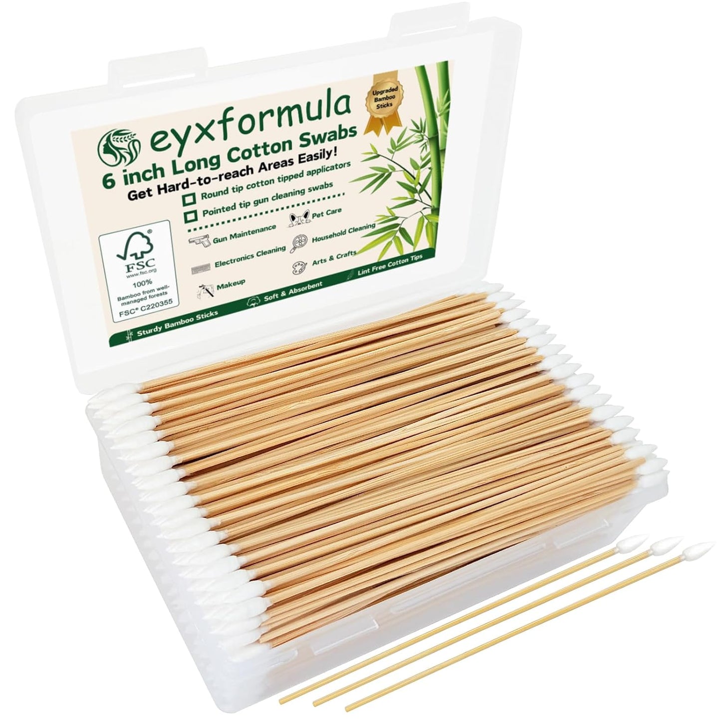 Eyxformula 500 PCS Cotton Swabs - 6 Inch Bamboo Sticks for Dog Ear Cleaning, Makeup & Crafts | Lint-Free Applicators