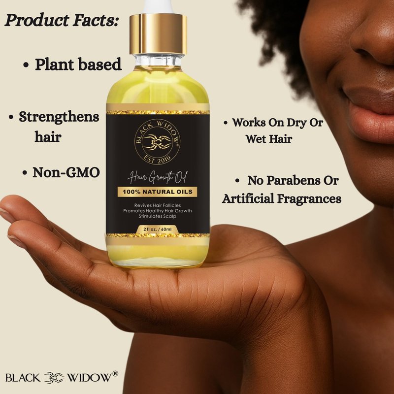 Black Widow Rosemary Mint Scalp & Hair Oil, 2 Oz, with Castor, Jojoba, Peppermint & Vitamin E, for Dry Scalp, Split Ends & Stronger-Looking Hair, All Hair Types