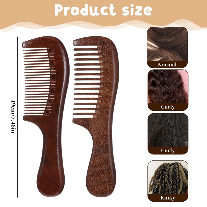 2 Pcs Sandalwood Comb Set Wide and Fine Tooth Comb Wooden Detangling Anti-static Natural Wood Combs Green Handmade Sandalwood Combs for Women Men Straight Curly Dry Wet Hair
