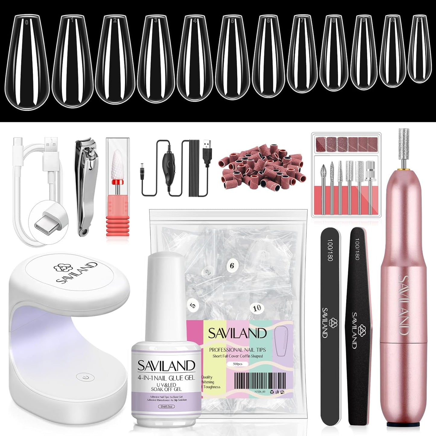 Almond Gel Nail Kit - Complete Nail Drill Set with UV Lamp & 500PCS Tips | DIY Manicure Tools for Home Use