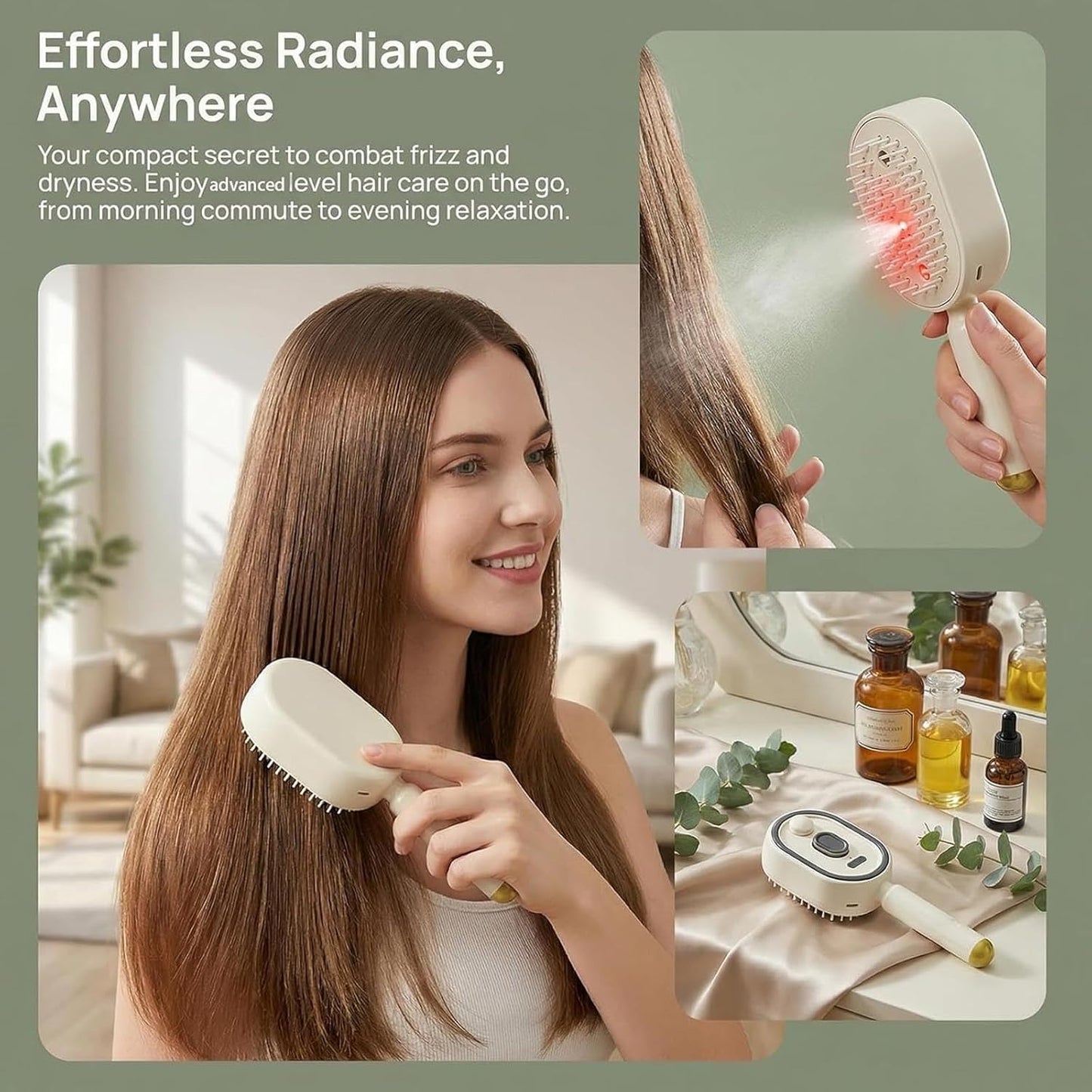 Electric Steam Brush - 2-in-1 Detangling Misting Hairbrush for Long/Short Hair | Rechargeable Anti-Frizz Tool