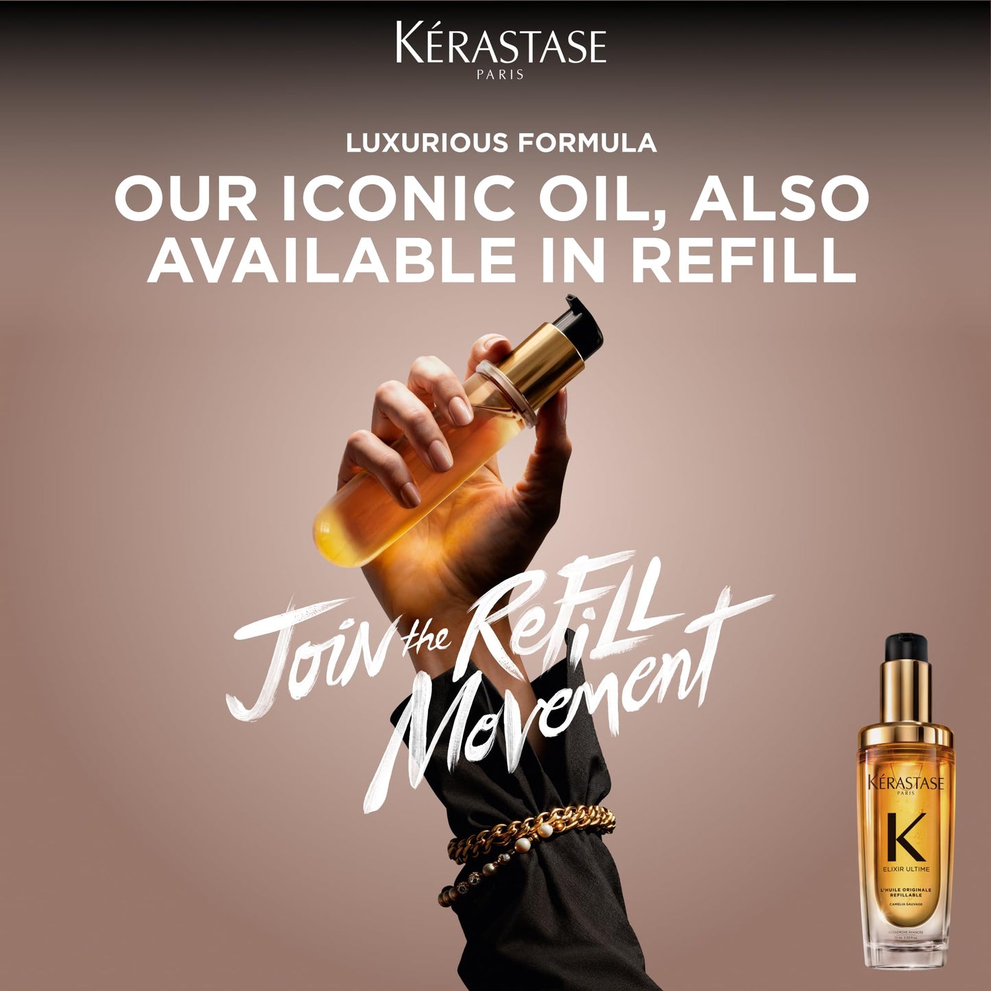 Kerastase Elixir Ultime Refillable Hair Oil - Hydrates & Smoothes Frizz, Adds Shine, With Wild Camellia, Nourishes & Strengthens Hair, 2.53 Fl Oz, Refill