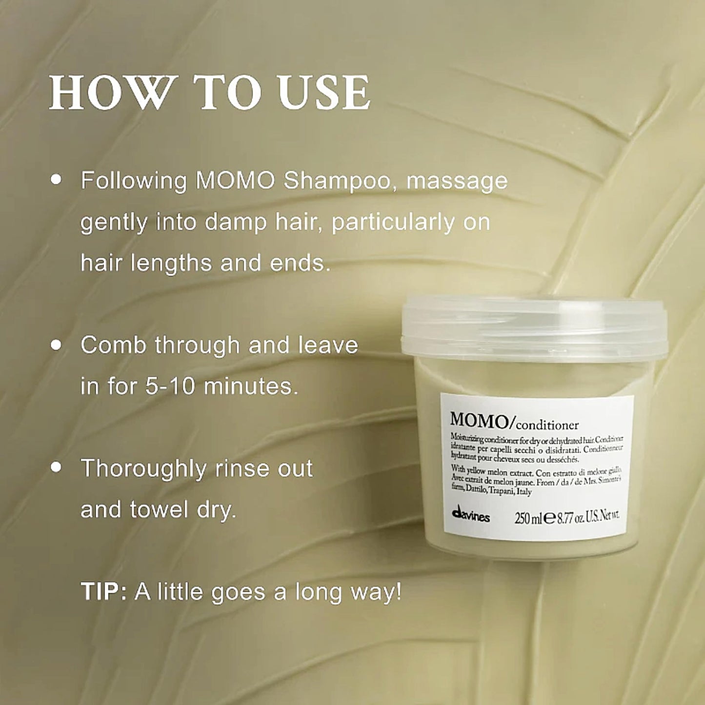 Davines MOMO Conditioner, Moisturizing Untangling Formula for Dry and Dehydrated Hair - Promoting Lasting Hydration, Softness, and Shine for Silky Results with Melon Extract, 8.45 Fl Oz