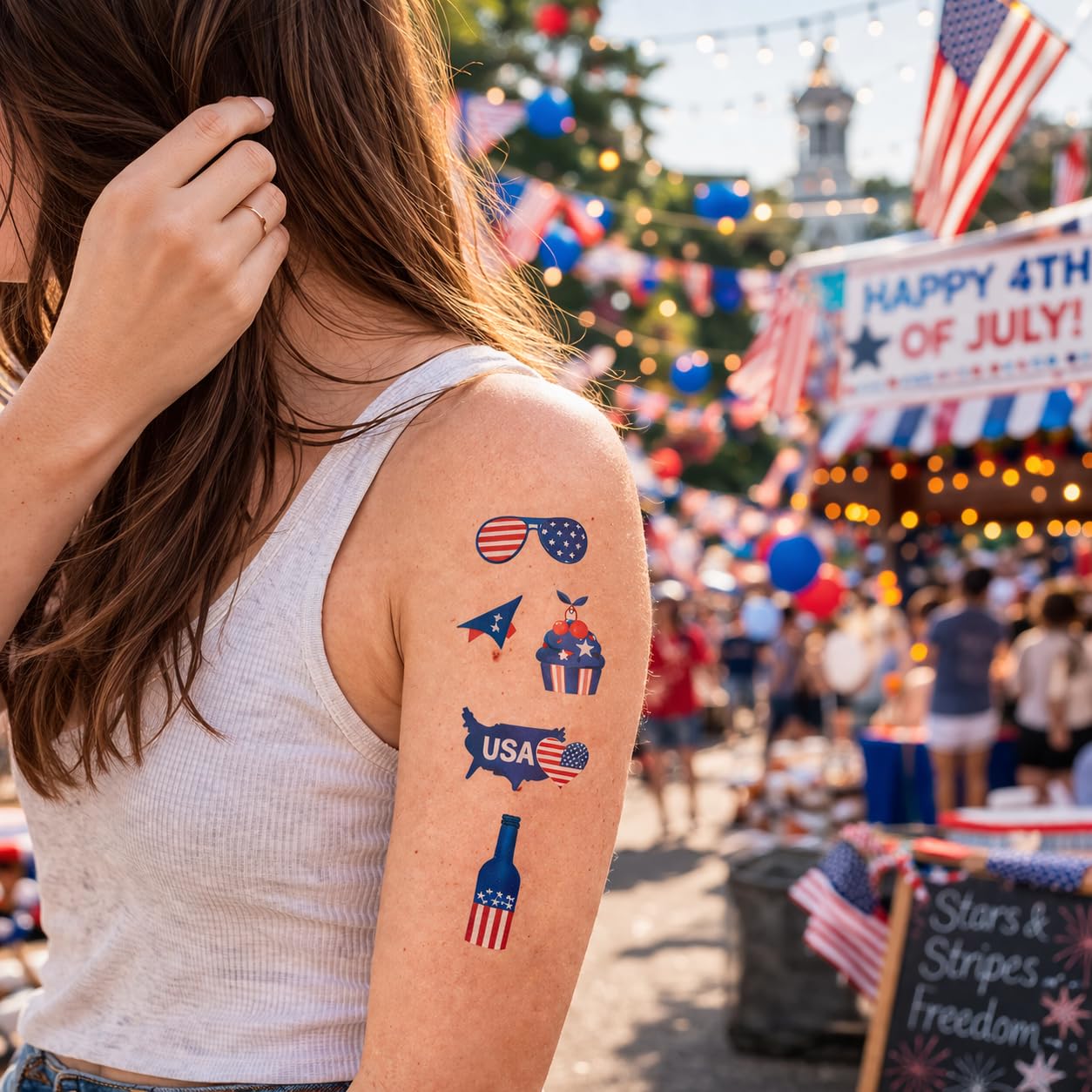 4th of July Temporary Tattoos - 90PCS Waterproof Patriotic American Flag Stickers | Perfect for Independence Day Parties & BBQs