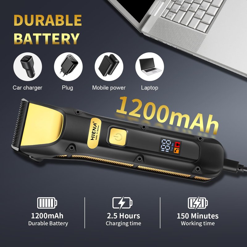 HIENA PRO Cordless Professional Hair Clippers for Men, Rechargeable Hair Cutting with LED Display, Electric Hair Clipper and Hair Trimmer, Gifts for Men