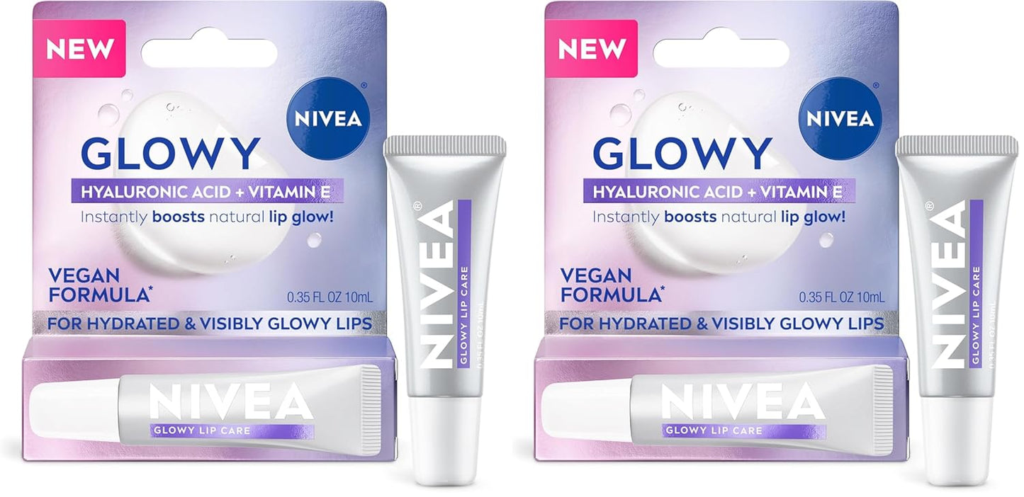 NIVEA Glowy Lips Vegan Lip Balm - Hydrating with Hyaluronic Acid & Vitamin E | 0.35 Fl Oz Tube