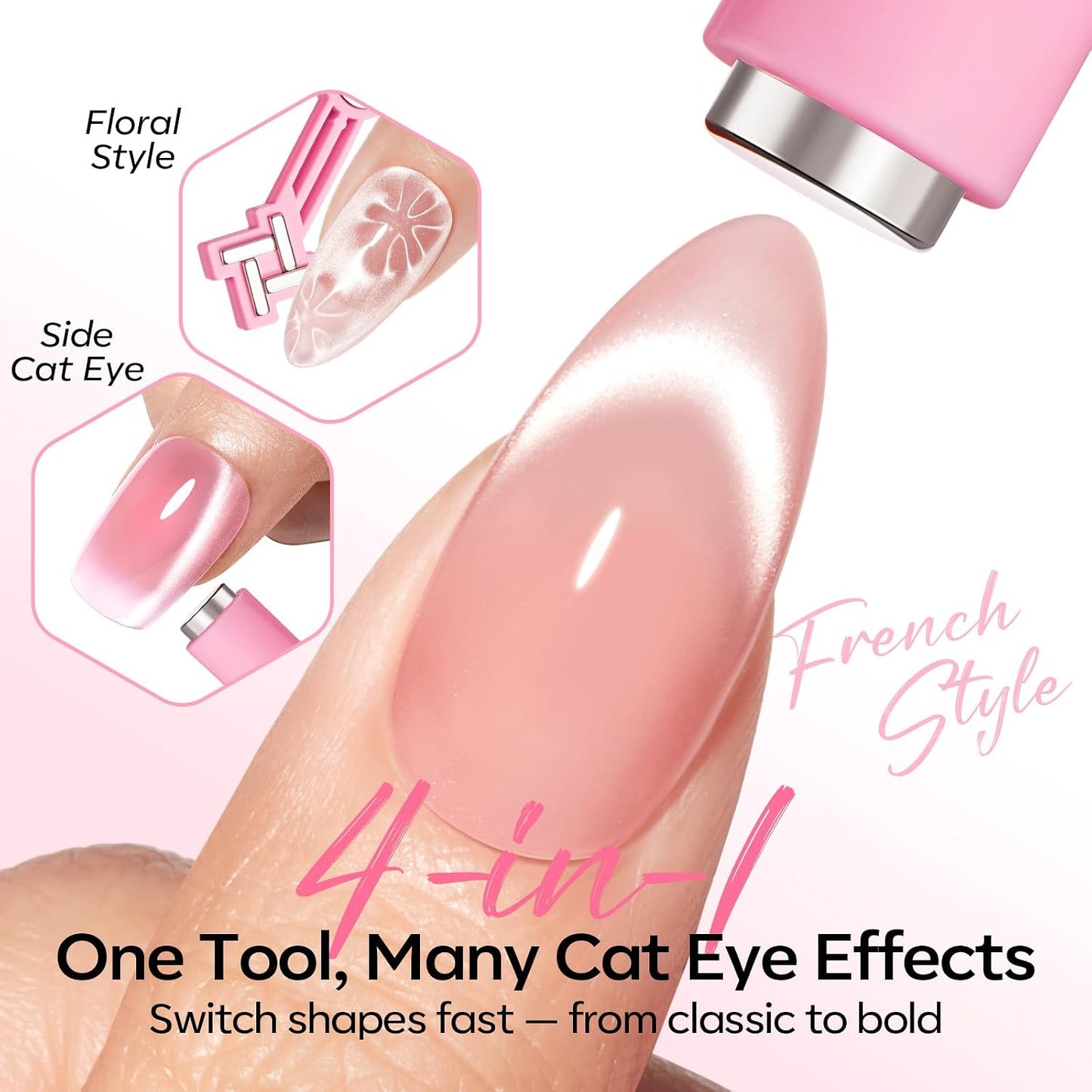 Cat Eye Gel Polish Magnet Set - 5 PCS 4-in-1 Nail Art Tools with Bead, Heart, Bunny & Circle Magnets for DIY Designs