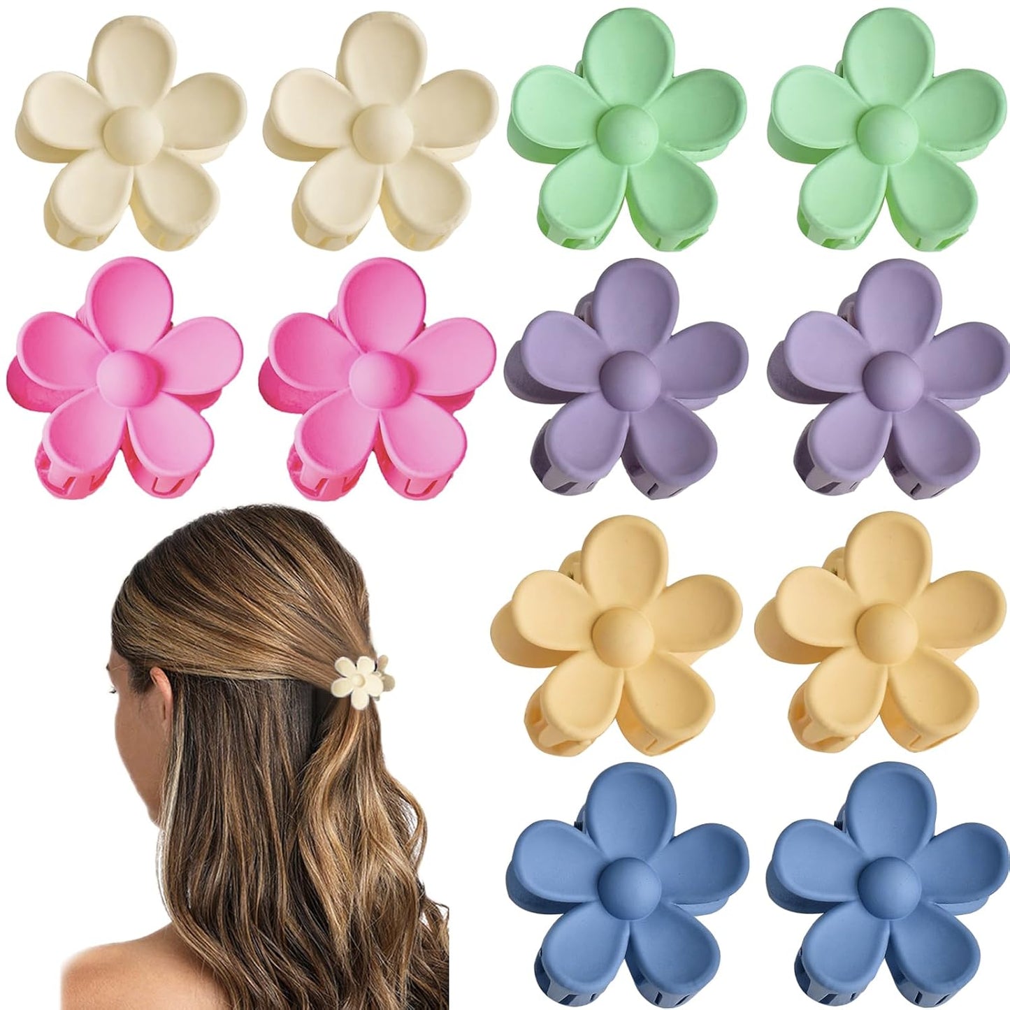 Small Flower Hair Claw Clips - 12 Pack Mini Jaw Clips for Kids & Women | Strong Hold, Non-Slip, 1.37 Inch