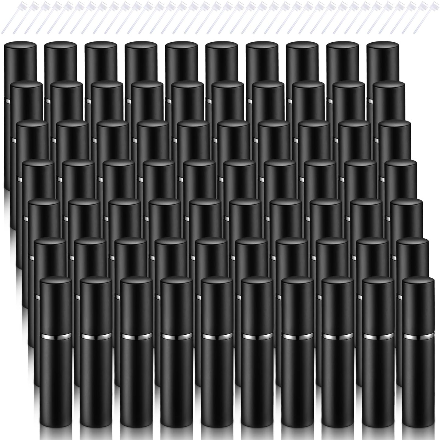 Motiskyy 70 Pcs 5 ml Refillable Perfume Atomizers Bulk - Mini Travel Cologne Sprayers with Refill Pump & Transfer Tool for Perfume Makers & Small Studios(Black)